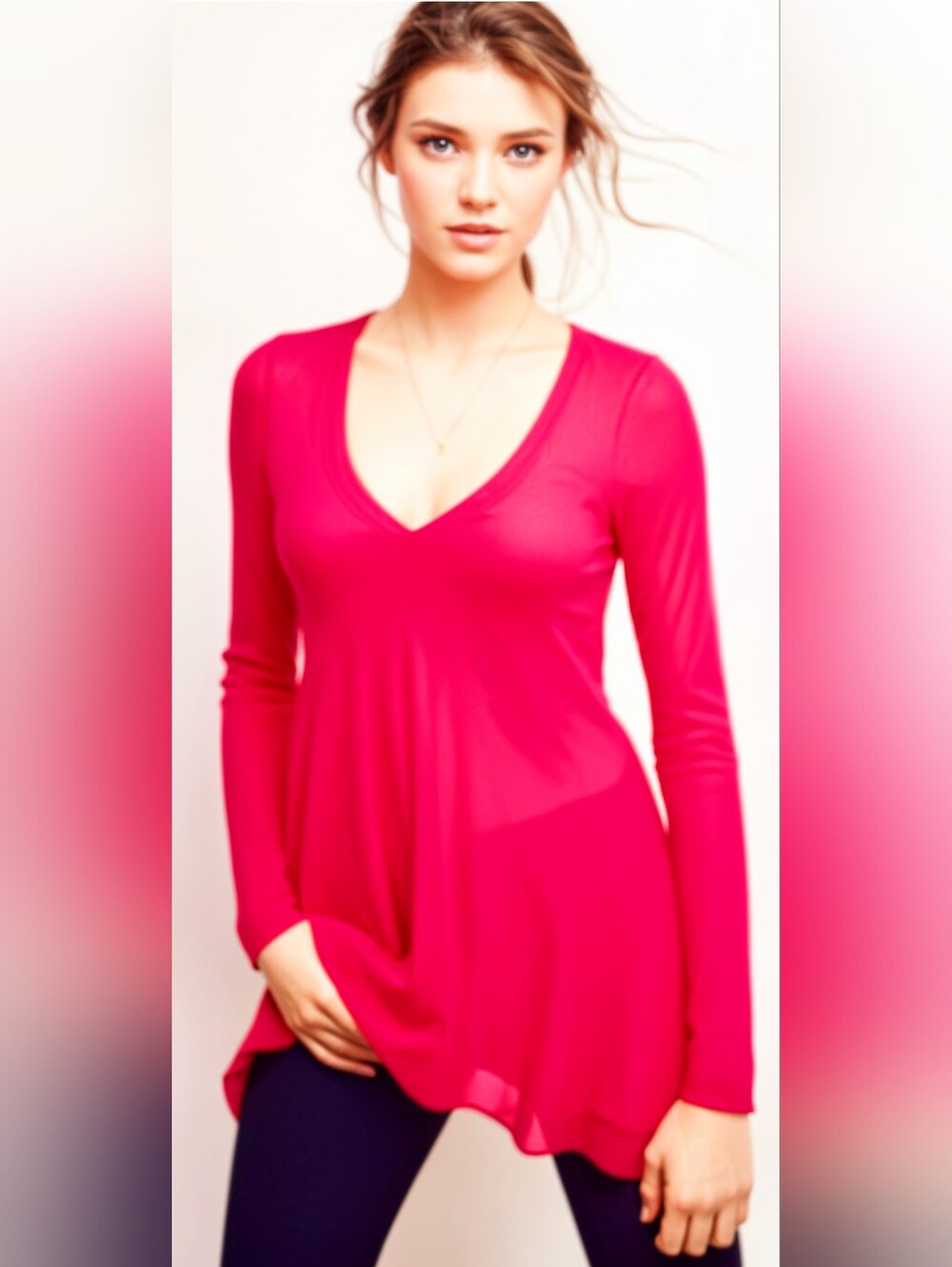 Anthropologie Deletta Lokka Mixed MediaTunic Top in Hot Pink